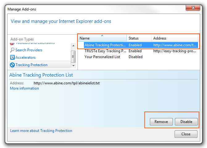 Internet Explorer 9 Tracking Protection Lists