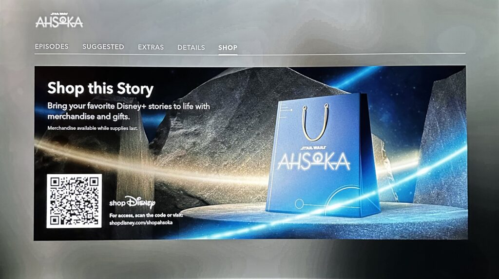 A new 'Shop' tab in the Disney+ app appears for the Ahsoka show