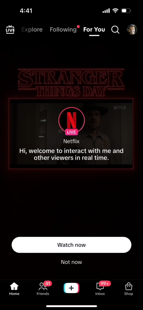 Netflix live stream of Stranger Things episode - entry screen