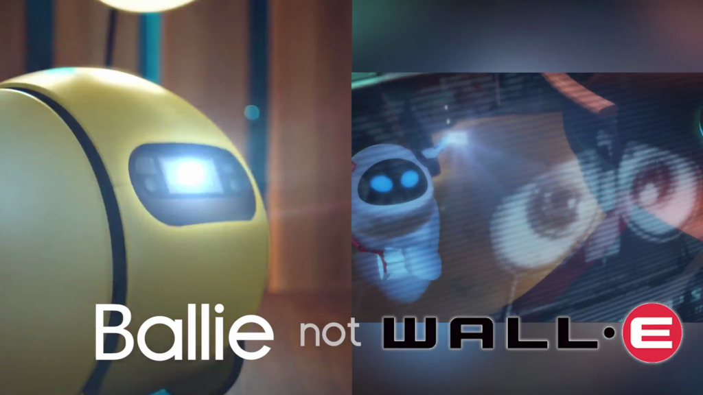 Side-by-side comparison of Samsung Ballie vs Disney Pixar WALL-E