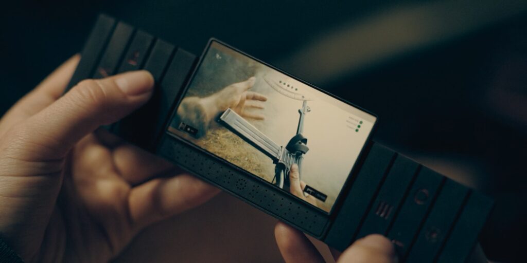 VR handheld controller with display. As seen in The Peripheral (2022)
