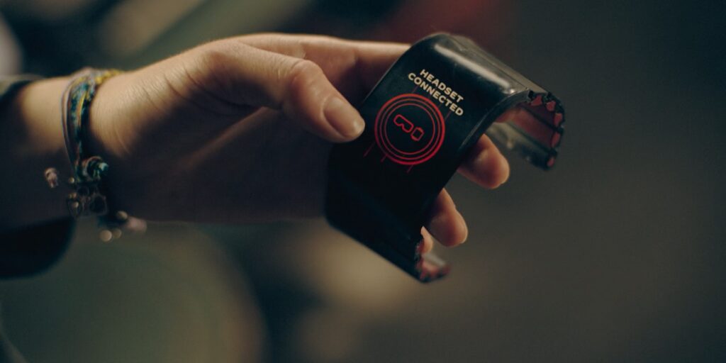 VR handheld controller with display, converted into a bracelet. As seen in The Peripheral (2022)